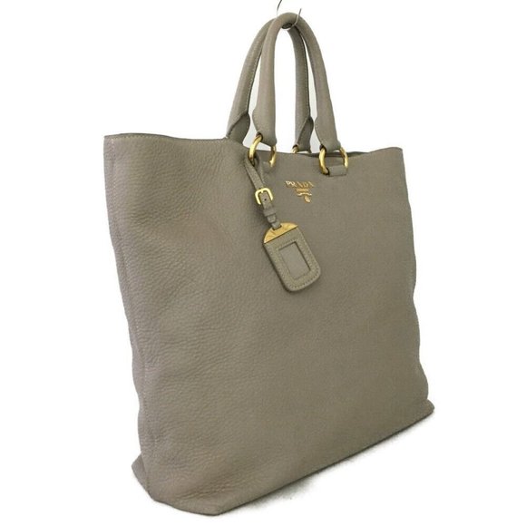 147304E V Prada Shoulder Bag Logo Plate Beige Leather 2way - Picture 3 of 11